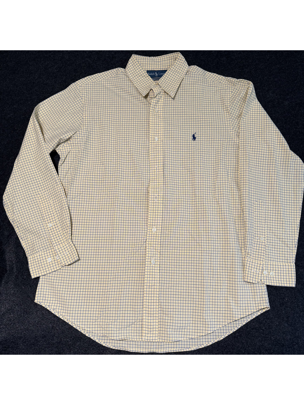 Polo Ralph Lauren Men’s Button Down Shirt 32/33 (L) Yellow Navy Windowpane Plaid